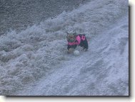 v zimn�m oble�ku b�i za balonkem